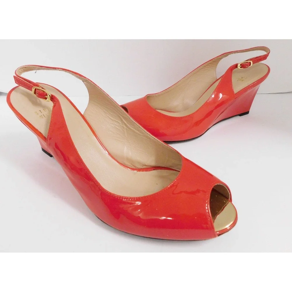 Stuart Weitzman‎ Ora Red Patent Leather Wedge Sandals Size 10 M
